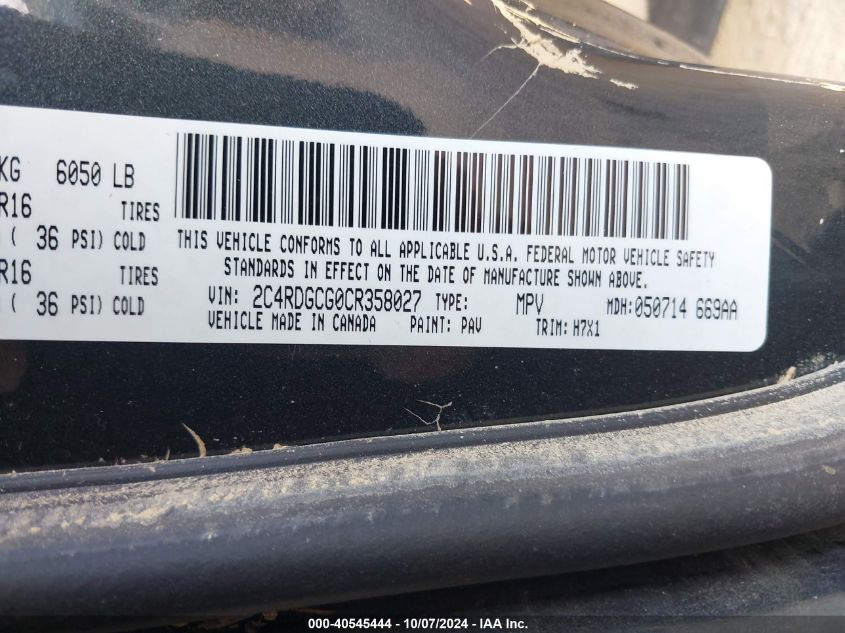 2C4RDGCG0CR358027 2012 Dodge Grand Caravan Sxt