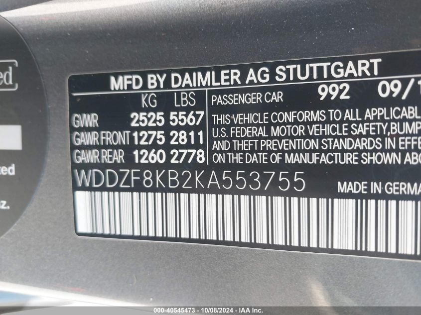 WDDZF8KB2KA553755 2019 Mercedes-Benz Amg E 63 S 4Matic