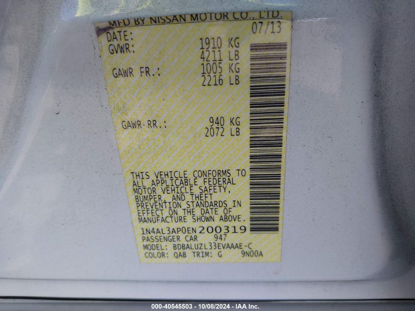 1N4AL3AP0EN200319 2014 Nissan Altima 2.5 Sv