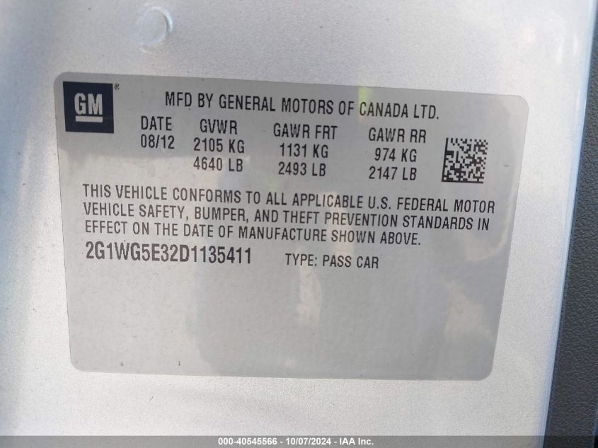 2G1WG5E32D1135411 2013 Chevrolet Impala Lt