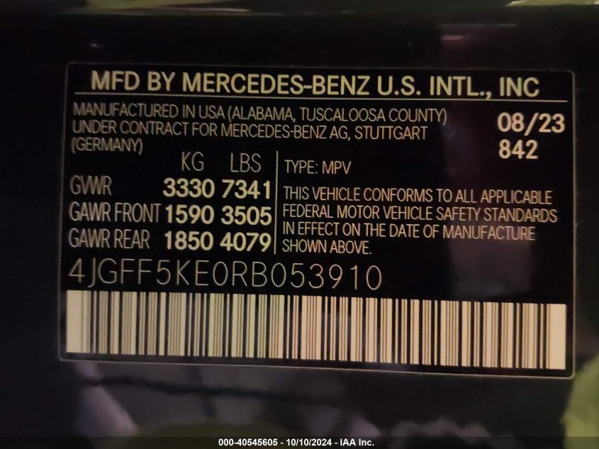 4JGFF5KE0RB053910 2024 Mercedes-Benz Gls 450 4Matic