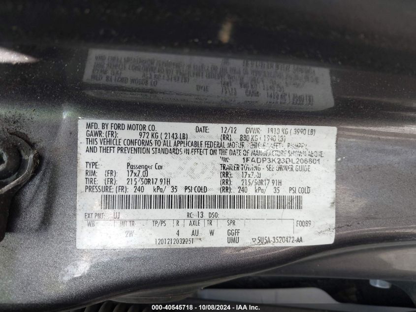 1FADP3K23DL206601 2013 Ford Focus Se