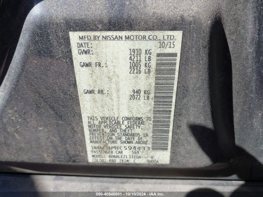 1N4AL3AP9FC594433 2015 Nissan Altima 2.5 S