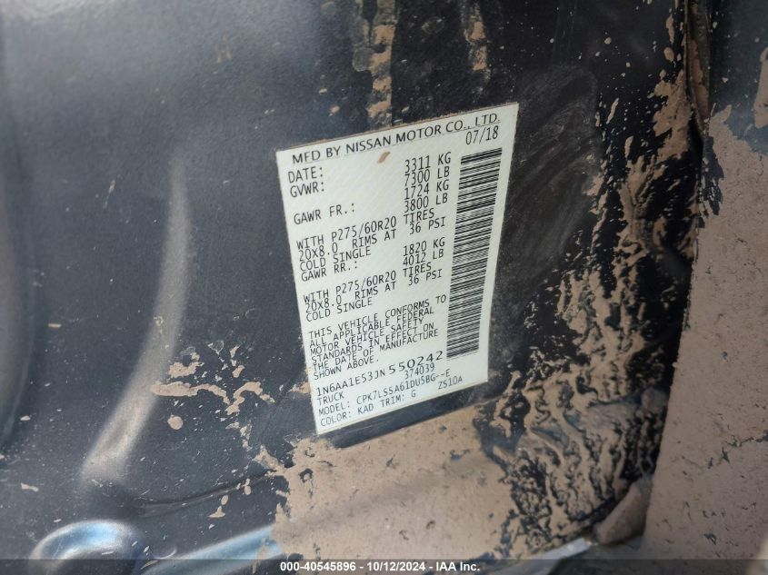 2018 Nissan Titan Sv VIN: 1N6AA1E53JN550242 Lot: 40545896