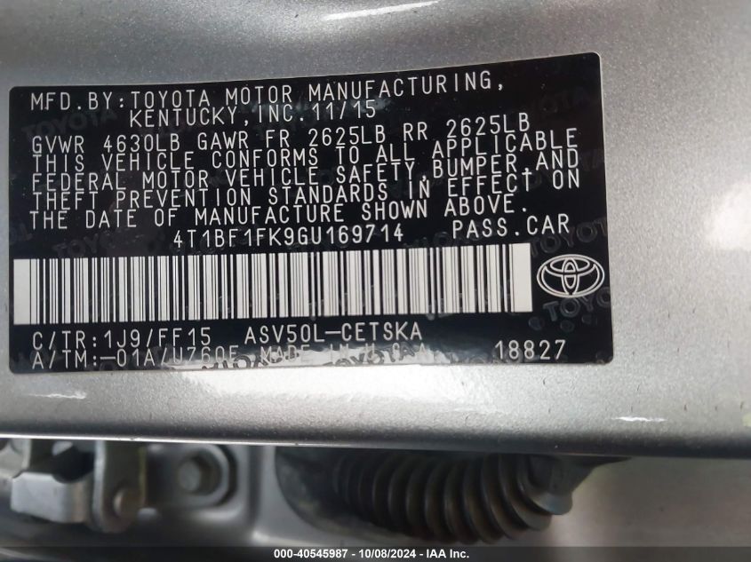 4T1BF1FK9GU169714 2016 Toyota Camry Se