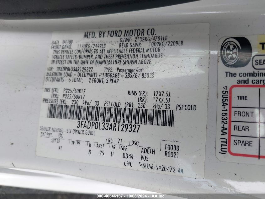 3FADP0L33AR129327 2010 Ford Fusion Hybrid