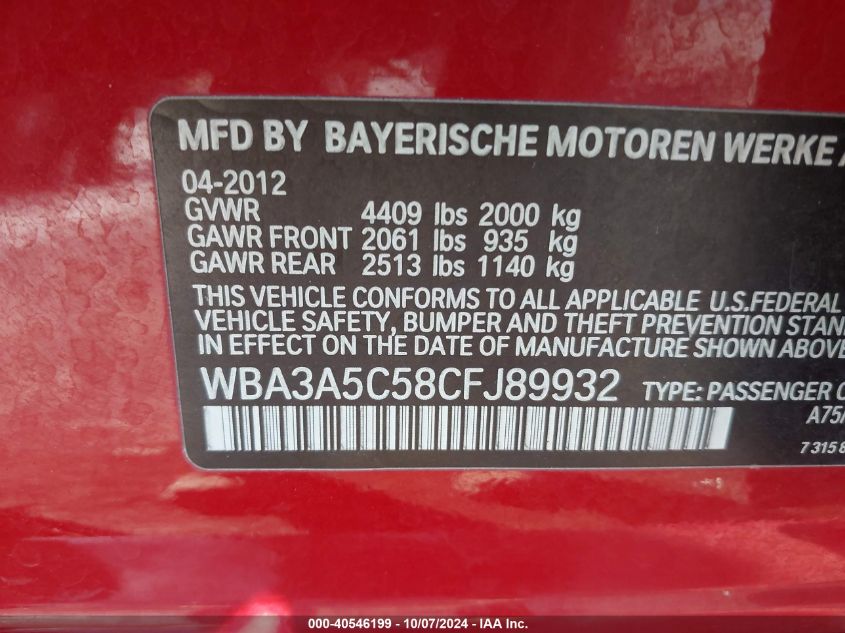 WBA3A5C58CFJ89932 2012 BMW 328I