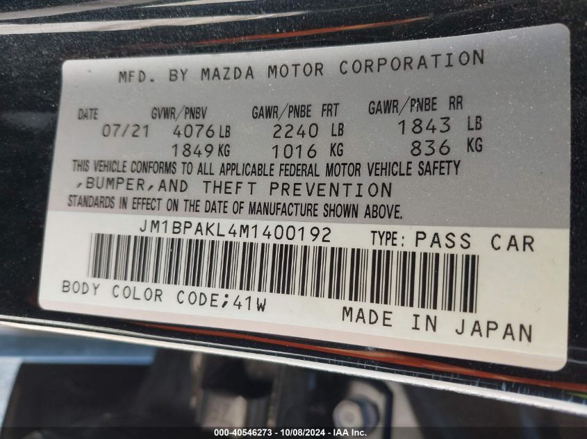 JM1BPAKL4M1400192 2021 Mazda 3 Select