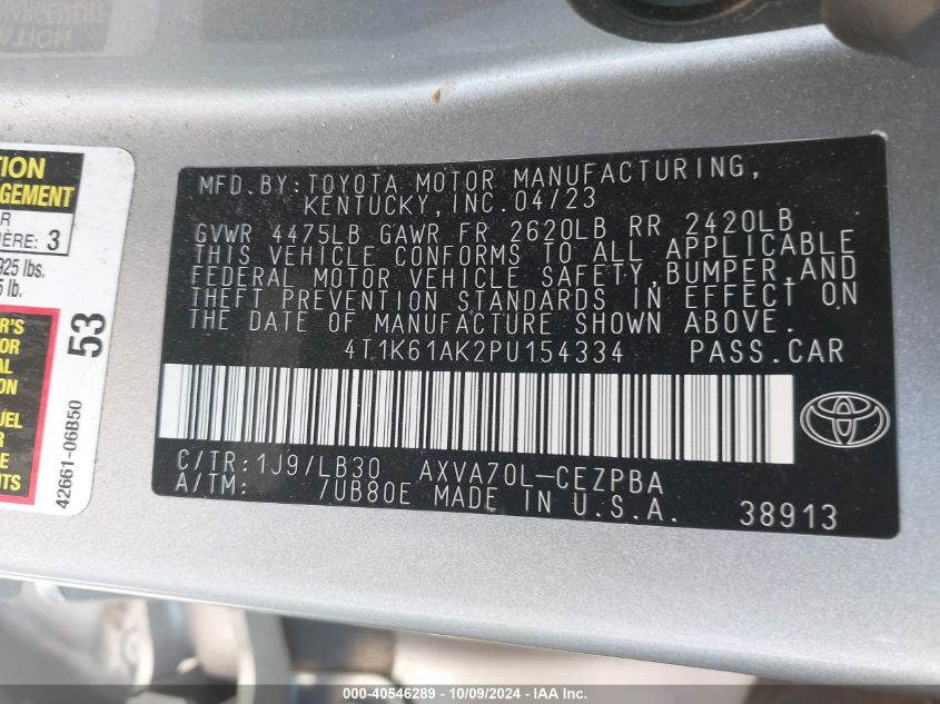 4T1K61AK2PU154334 2023 Toyota Camry Xse