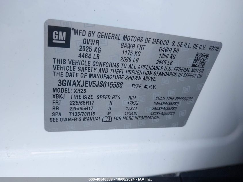 3GNAXJEV5JS615588 2018 Chevrolet Equinox Lt