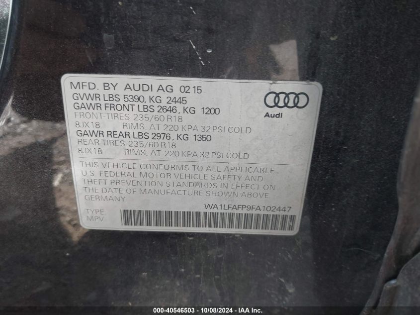 WA1LFAFP9FA102447 2015 Audi Q5 2.0T Premium