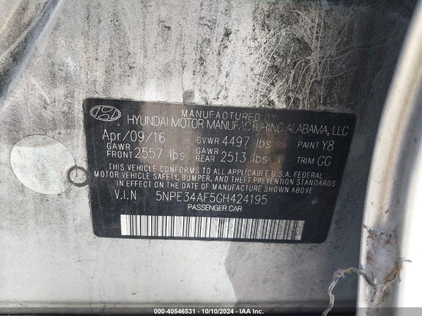 5NPE34AF5GH424195 2016 Hyundai Sonata Sport