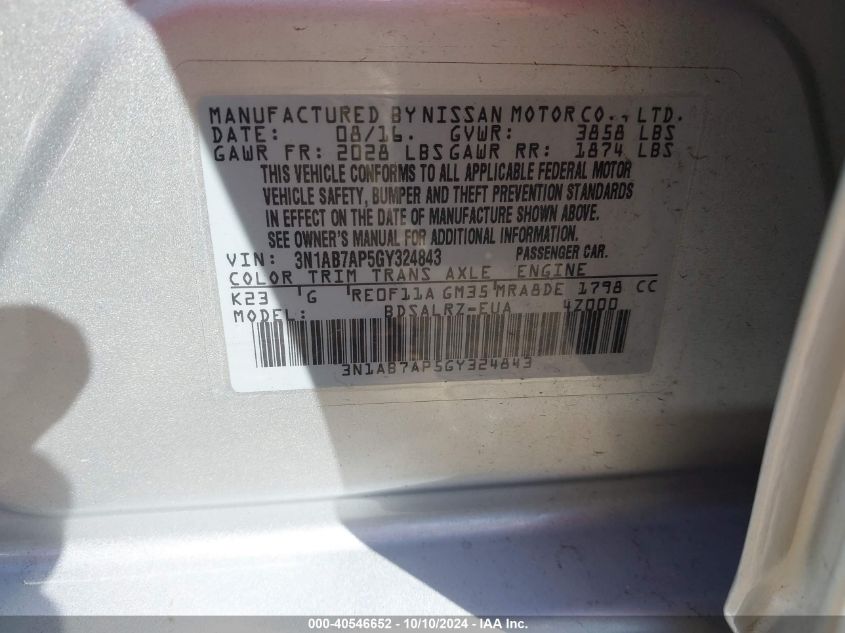 3N1AB7AP5GY324843 2016 Nissan Sentra Sr