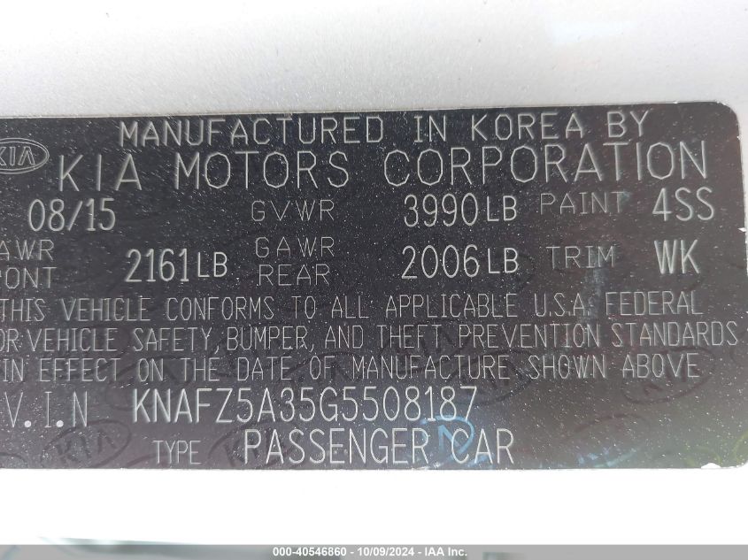 KNAFZ5A35G5508187 2016 Kia Forte Sx