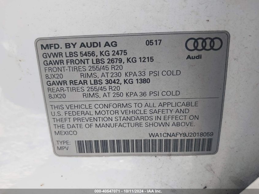 WA1CNAFY9J2018059 2018 Audi Q5 2.0T Premium/2.0T Tech Premium