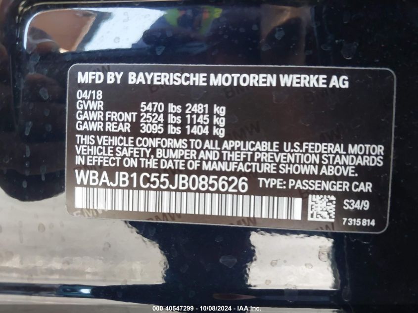 WBAJB1C55JB085626 2018 BMW 530E xDrive Iperformance