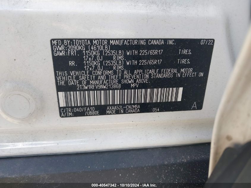 2T3W1RFV9NW213868 2022 Toyota Rav4 Xle/Xle Premium