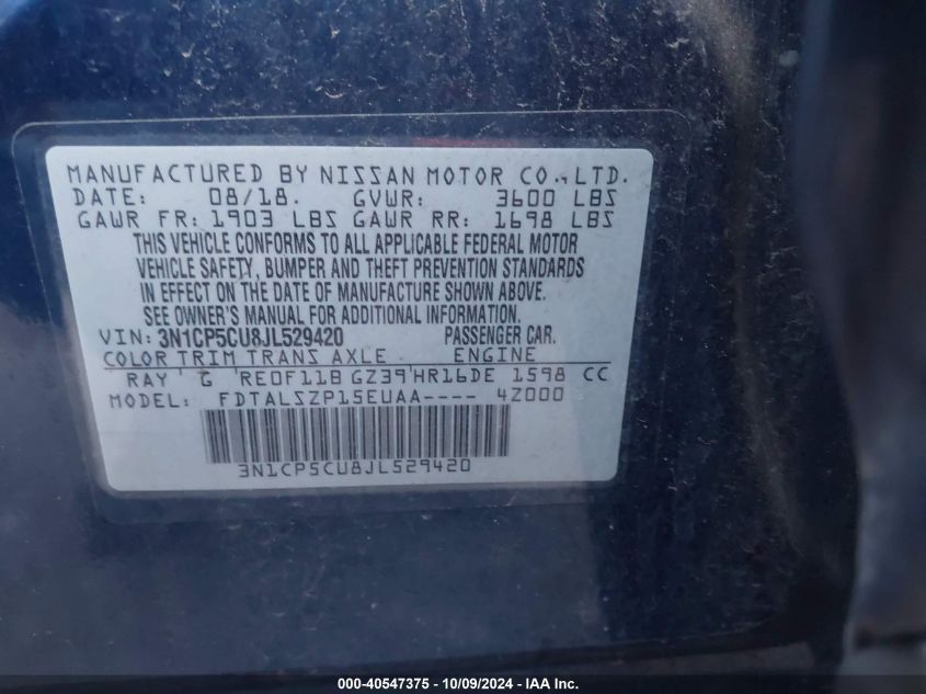 3N1CP5CU8JL529420 2018 Nissan Kicks S/Sr/Sv