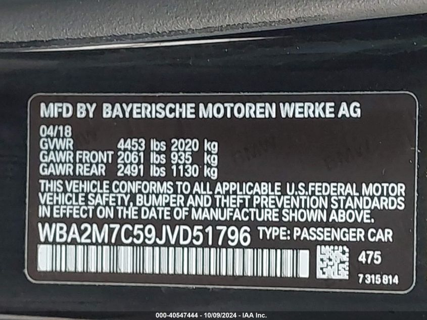 2018 BMW 230I VIN: WBA2M7C59JVD51796 Lot: 40547444