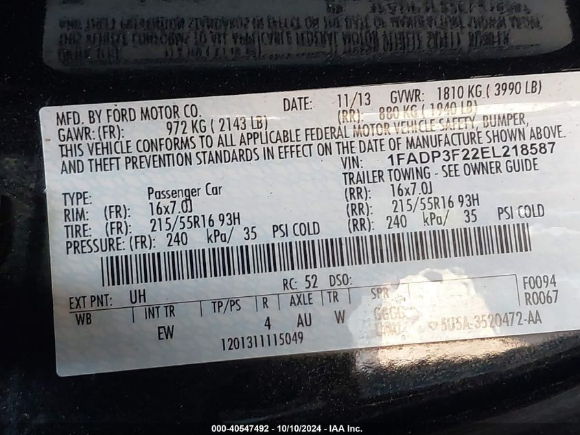 1FADP3F22EL218587 2014 Ford Focus Se