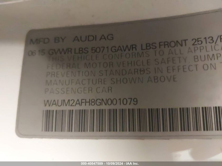 WAUM2AFH8GN001079 2016 Audi A5 2.0T Premium