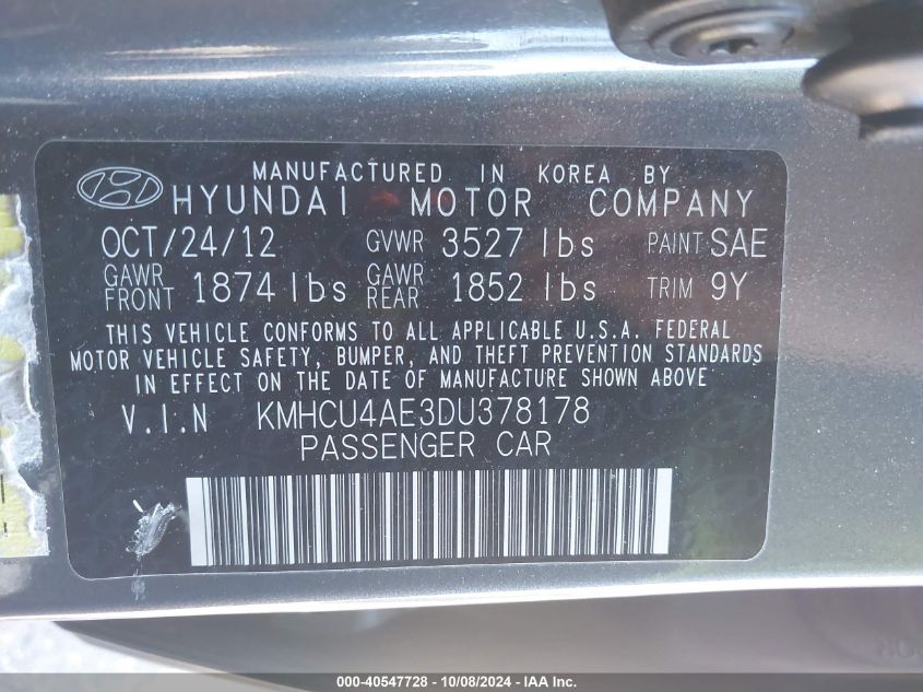 KMHCU4AE3DU378178 2013 Hyundai Accent Gls