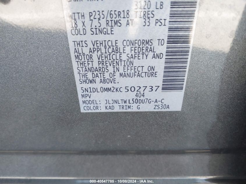 5N1DL0MM2KC502737 2019 Infiniti Qx60 Luxe