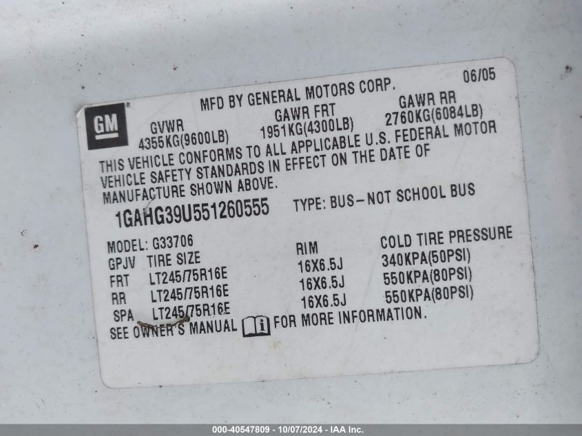 1GAHG39U551260555 2005 Chevrolet Express