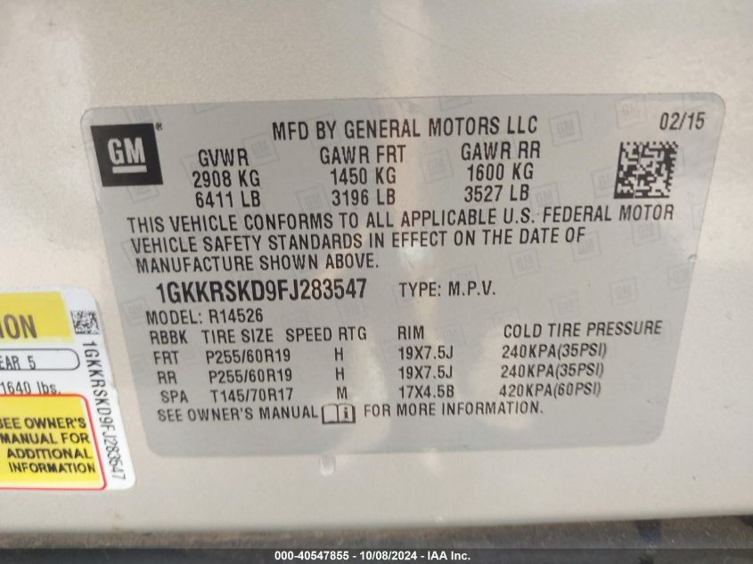 1GKKRSKD9FJ283547 2015 GMC Acadia Slt-2