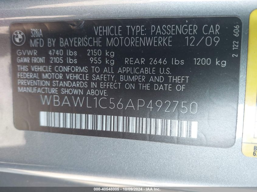 WBAWL1C56AP492750 2010 BMW 328I