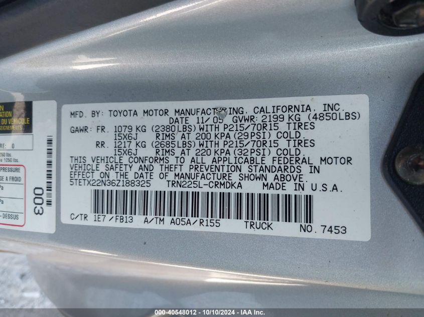 5TETX22N36Z188325 2006 Toyota Tacoma