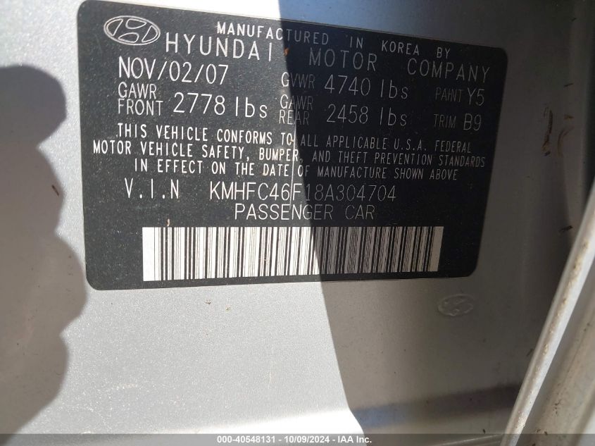 KMHFC46F18A304704 2008 Hyundai Azera Limited