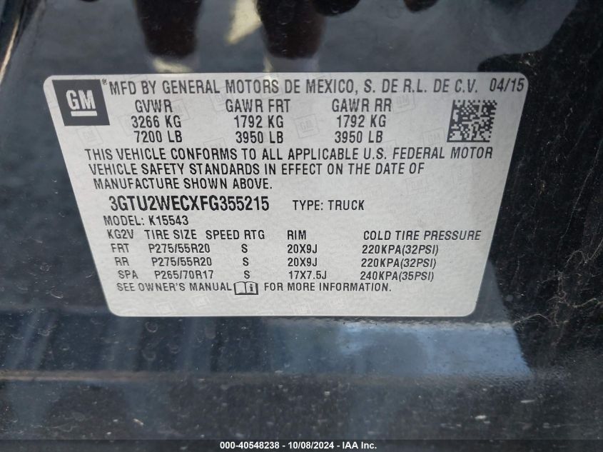 3GTU2WECXFG355215 2015 GMC Sierra K1500 Denali