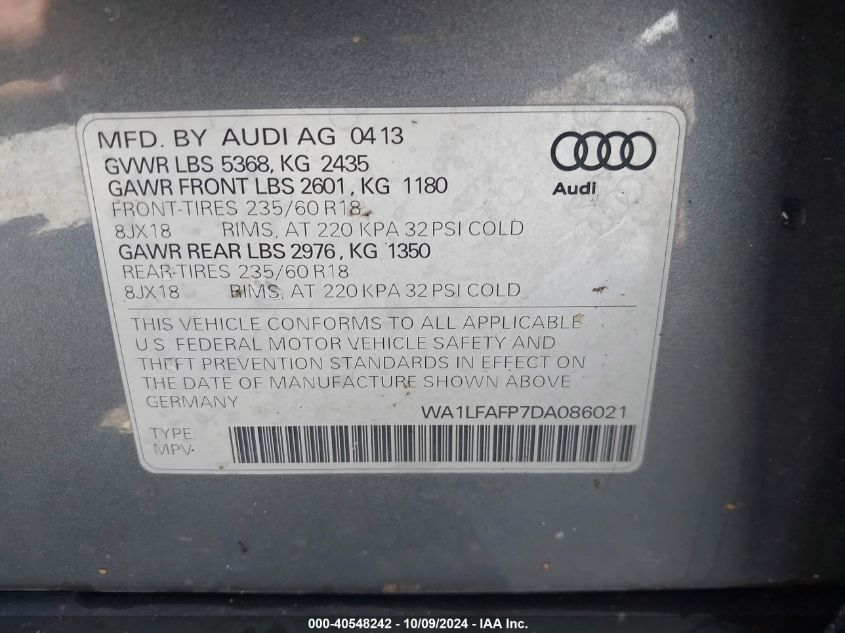 WA1LFAFP7DA086021 2013 Audi Q5 2.0T Premium