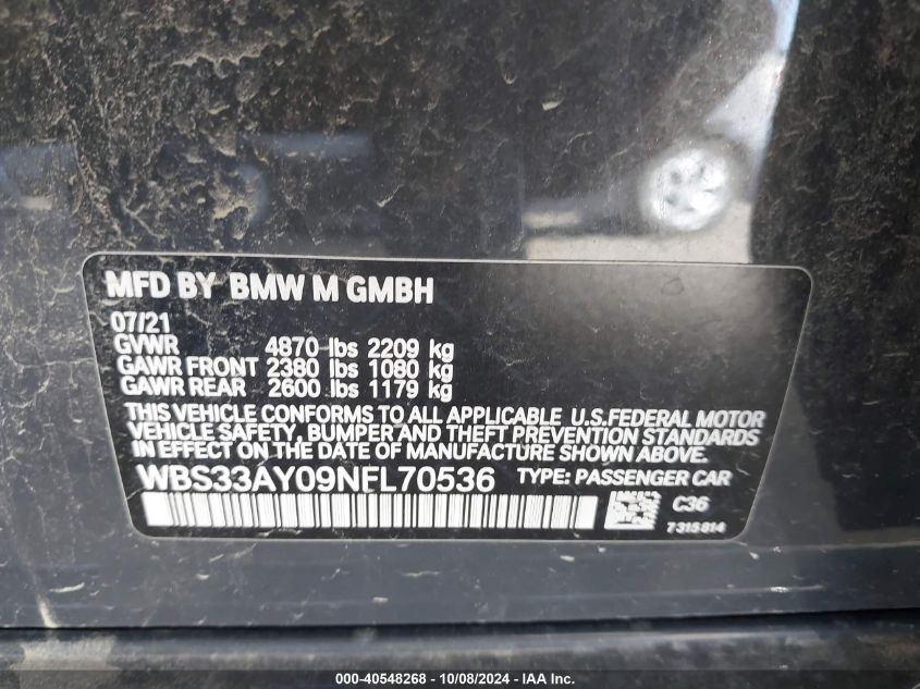 2022 BMW M3 - WBS33AY09NFL70536