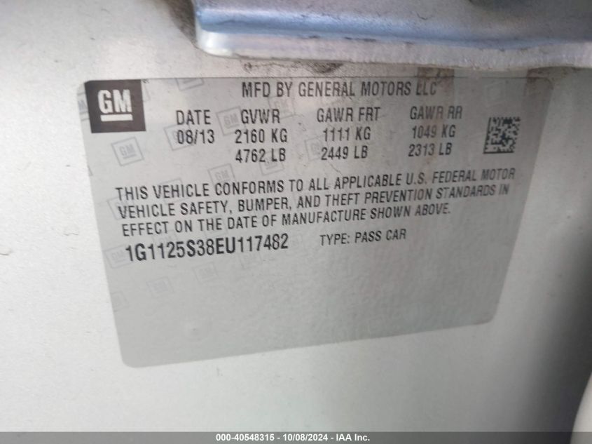 1G1125S38EU117482 2014 Chevrolet Impala Lt