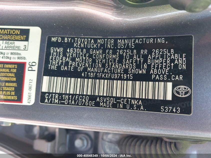 4T1BF1FKXFU971915 2015 Toyota Camry Le/Xle/Se/Xse