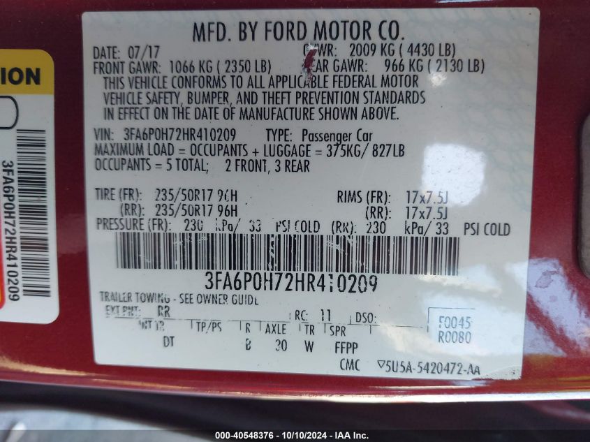 3FA6P0H72HR410209 2017 Ford Fusion Se