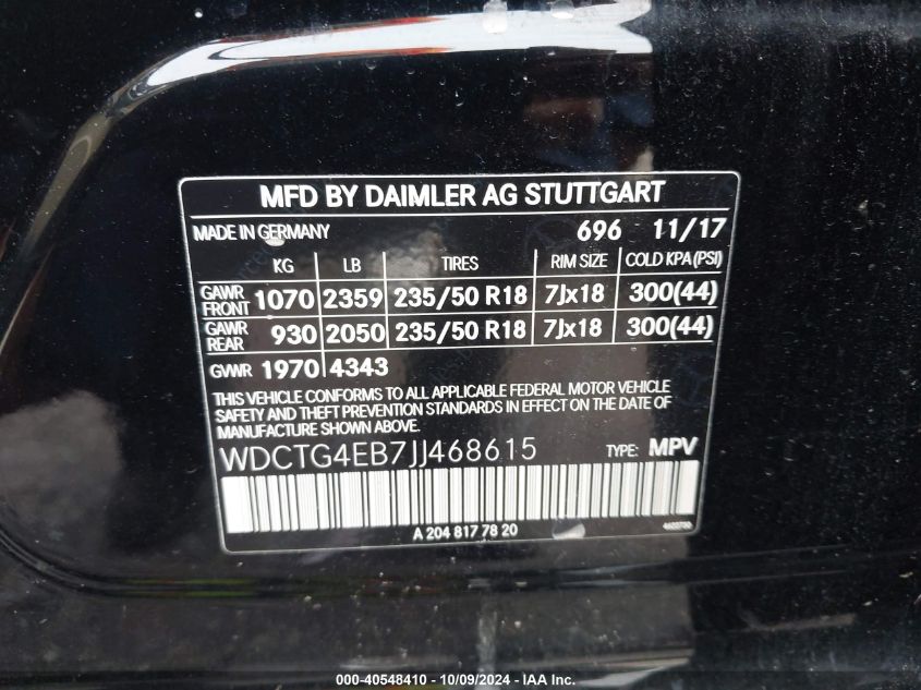 WDCTG4EB7JJ468615 2018 Mercedes-Benz Gla 250