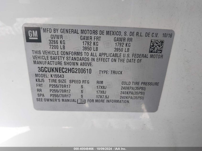 3GCUKNEC2HG200610 2017 Chevrolet Silverado K1500/K1500 Ls