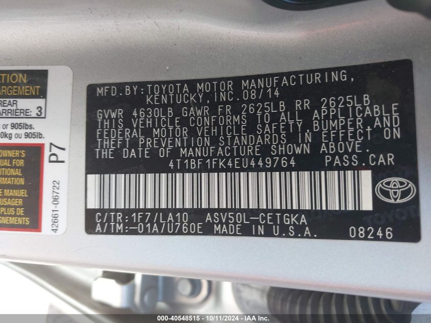 4T1BF1FK4EU449764 2014 Toyota Camry Xle