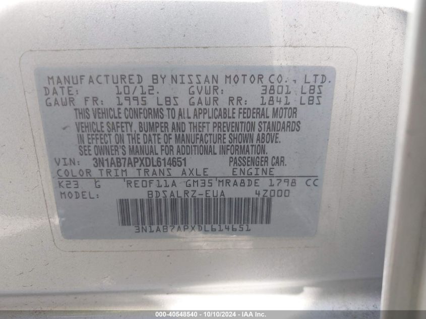 3N1AB7APXDL614651 2013 Nissan Sentra Sr