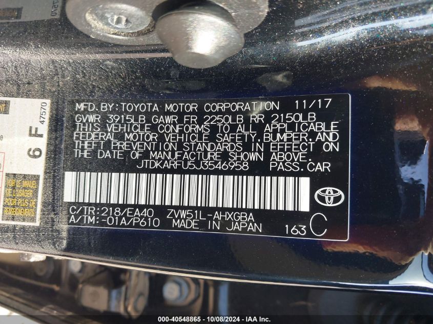 JTDKARFU5J3546958 2018 Toyota Prius Four