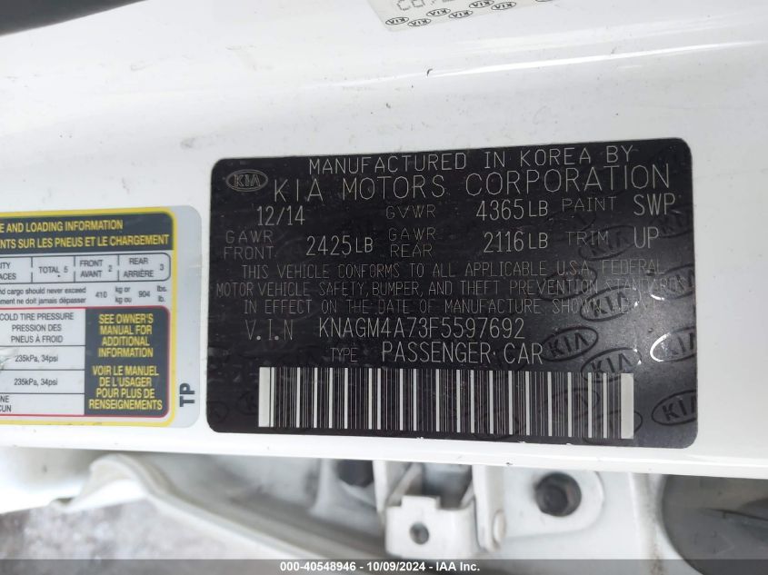 KNAGM4A73F5597692 2015 Kia Optima Lx