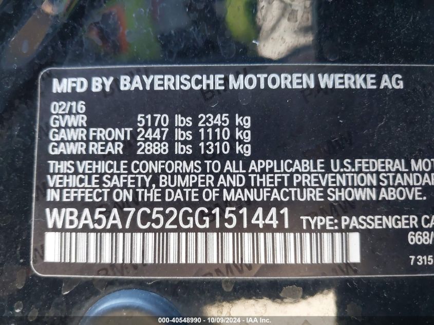 WBA5A7C52GG151441 2016 BMW 528I xDrive