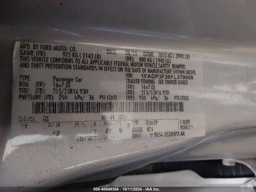 1FADP3F26FL379008 2015 Ford Focus Se