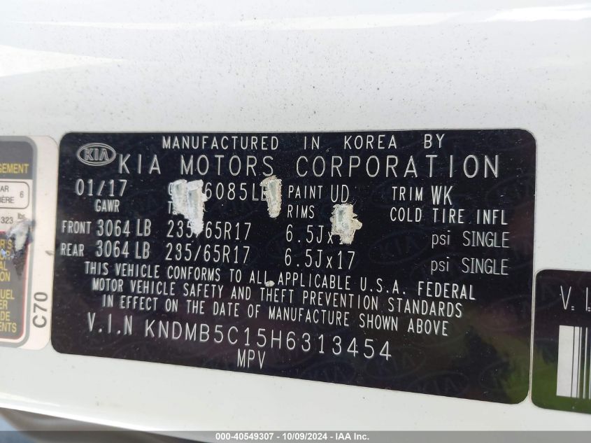 KNDMB5C15H6313454 2017 Kia Sedona Lx