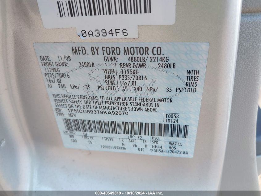 1FMCU59379KA92670 2009 Ford Escape Hybrid Limited