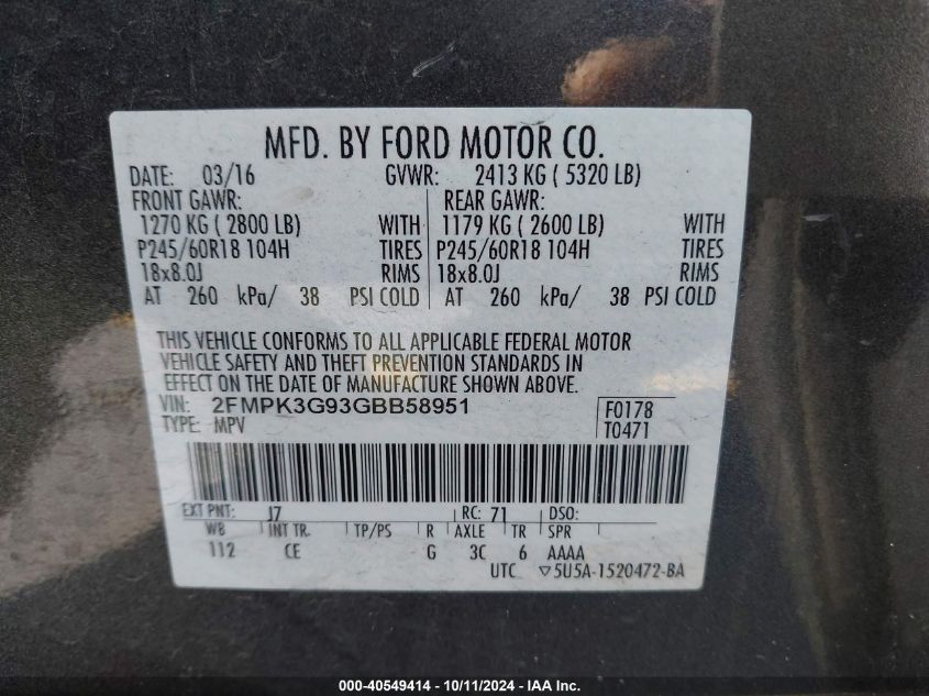 2FMPK3G93GBB58951 2016 Ford Edge Se