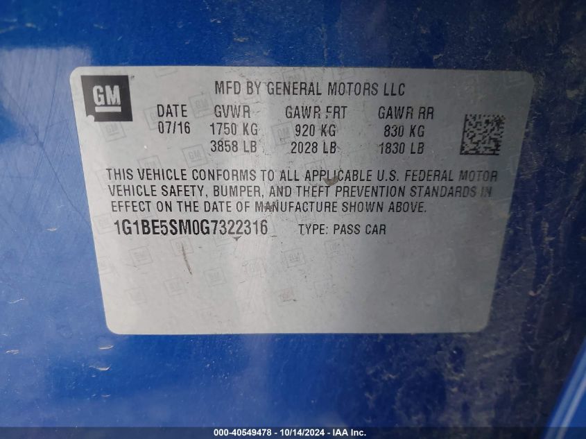 VIN 1G1BE5SM0G7322316 2016 CHEVROLET CRUZE no.9